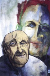Maleri af ældre glad mand. Malet af Jorit Tellervo